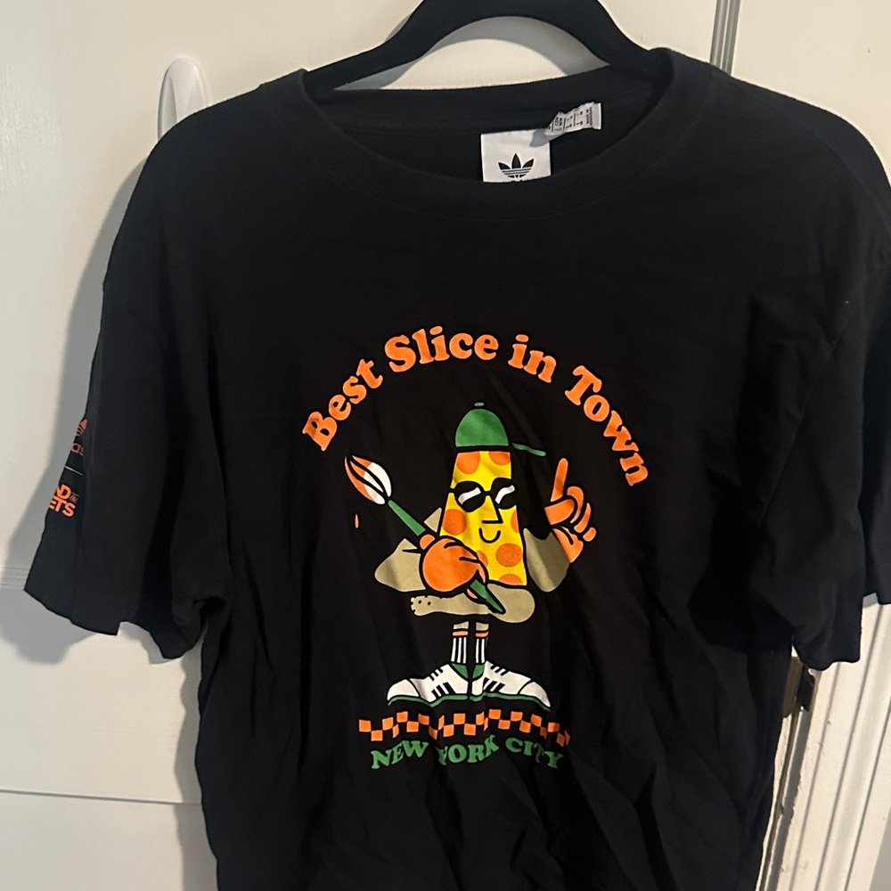Adidas Black Tee with Pizza Graphic